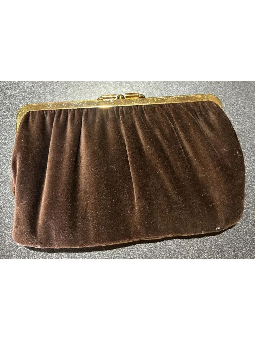 Vintage Brown Velvet Kiss Lock Clutch Purse